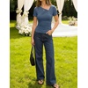 image:imageZESICA Womens Summer Asymmetrical Ruched TShirts Going Out Cute Work TopsDusty Blue