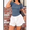 image:imageZESICA Womens Summer Asymmetrical Ruched TShirts Going Out Cute Work TopsDusty Blue