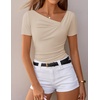 image:imageZESICA Womens Summer Asymmetrical Ruched TShirts Going Out Cute Work TopsSand