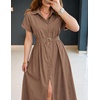 image:imageZESICA Womens Summer Button Down Short Sleeve Midi DressCoffee