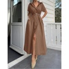 image:imageZESICA Womens Summer Button Down Short Sleeve Midi DressCoffee