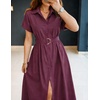 image:imageZESICA Womens Summer Button Down Short Sleeve Midi DressFuchsia