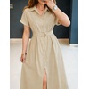 image:imageZESICA Womens Summer Button Down Short Sleeve Midi DressNatural
