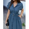 image:imageZESICA Womens Summer Button Down Short Sleeve Midi DressNavy