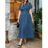 image:imageZESICA Womens Summer Button Down Short Sleeve Midi DressNavy