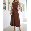 image:imageZESICA Womens Summer Casual One Shoulder Tie Waist Maxi DressBrown