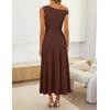 image:imageZESICA Womens Summer Casual One Shoulder Tie Waist Maxi DressBrown
