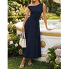 image:imageZESICA Womens Summer Casual One Shoulder Tie Waist Maxi DressNavy