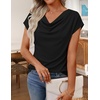 image:imageZESICA Womens Summer Cowl Neck Short Sleeve Tops Business Casual BlouseBlack