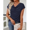image:imageZESICA Womens Summer Cowl Neck Short Sleeve Tops Business Casual BlouseNavy