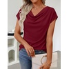 image:imageZESICA Womens Summer Cowl Neck Short Sleeve Tops Business Casual BlouseWine