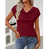 image:imageZESICA Womens Summer Cowl Neck Short Sleeve Tops Business Casual BlouseWine