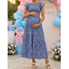 image:imageZESICA Womens Summer Floral Boho Smocked Flowy Maxi DressDustyblue