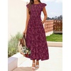 image:imageZESICA Womens Summer Floral Boho Smocked Flowy Maxi DressWine