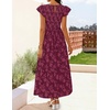 image:imageZESICA Womens Summer Floral Boho Smocked Flowy Maxi DressWine