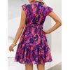 image:imageZESICA Womens Summer Floral Chiffon Beach Mini DressPurple