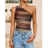 image:imageZESICA Womens Summer Floral Mesh Off Shoulder Y2k Tank TopBrown
