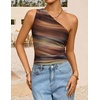 image:imageZESICA Womens Summer Floral Mesh Off Shoulder Y2k Tank TopBrown