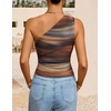 image:imageZESICA Womens Summer Floral Mesh Off Shoulder Y2k Tank TopBrown