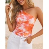 image:imageZESICA Womens Summer Floral Mesh Off Shoulder Y2k Tank TopOrange