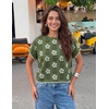 image:imageZESICA Womens Summer Floral Print Short Sleeve Knit Sweater VestDustygreen