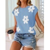 image:imageZESICA Womens Summer Floral Print Short Sleeve Knit Sweater VestLightblue