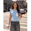 image:imageZESICA Womens Summer Floral Print Short Sleeve Knit Sweater VestLightblue