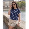 image:imageZESICA Womens Summer Floral Print Short Sleeve Knit Sweater VestNavy