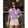 image:imageZESICA Womens Summer Floral Print Short Sleeve Knit Sweater VestPurple