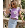 image:imageZESICA Womens Summer Floral Print Short Sleeve Knit Sweater VestPurple