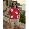 image:imageZESICA Womens Summer Floral Print Short Sleeve Knit Sweater VestRed