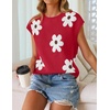 image:imageZESICA Womens Summer Floral Print Short Sleeve Knit Sweater VestRed