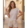image:imageZESICA Womens Summer Floral Print Short Sleeve Knit Sweater VestTanbrown