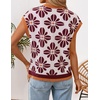 image:imageZESICA Womens Summer Floral Print Short Sleeve Knit Sweater VestWine
