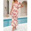 image:imageZESICA Womens Summer Floral Short Sleeve Bodycon Maxi Wedding Guest DressApricot