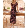 image:imageZESICA Womens Summer Floral Short Sleeve Bodycon Maxi Wedding Guest DressBlack