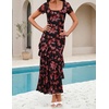 image:imageZESICA Womens Summer Floral Short Sleeve Bodycon Maxi Wedding Guest DressBlack