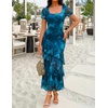 image:imageZESICA Womens Summer Floral Short Sleeve Bodycon Maxi Wedding Guest DressBlue