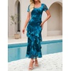 image:imageZESICA Womens Summer Floral Short Sleeve Bodycon Maxi Wedding Guest DressBlue