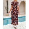 image:imageZESICA Womens Summer Floral Short Sleeve Bodycon Maxi Wedding Guest DressBrown