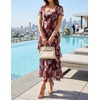 image:imageZESICA Womens Summer Floral Short Sleeve Bodycon Maxi Wedding Guest DressBrown
