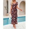 image:imageZESICA Womens Summer Floral Short Sleeve Bodycon Maxi Wedding Guest DressBrown