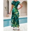 image:imageZESICA Womens Summer Floral Short Sleeve Bodycon Maxi Wedding Guest DressGreen