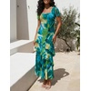 image:imageZESICA Womens Summer Floral Short Sleeve Bodycon Maxi Wedding Guest DressGreen
