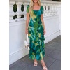 image:imageZESICA Womens Summer Floral Short Sleeve Bodycon Maxi Wedding Guest DressGreen