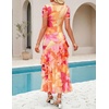 image:imageZESICA Womens Summer Floral Short Sleeve Bodycon Maxi Wedding Guest DressOrange