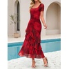 image:imageZESICA Womens Summer Floral Short Sleeve Bodycon Maxi Wedding Guest DressRed