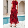 image:imageZESICA Womens Summer Floral Short Sleeve Bodycon Maxi Wedding Guest DressRed