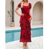image:imageZESICA Womens Summer Floral Short Sleeve Bodycon Maxi Wedding Guest DressRed