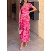 image:imageZESICA Womens Summer Floral Short Sleeve Bodycon Maxi Wedding Guest DressRose